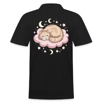 Whimsical Escapism Cat on Cloud and Stars - Men's Polo Shirt - black - Back - Kai (181cm)