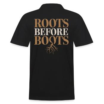 Roots Before Boots Vegan Vegetarian Statement - Men's Polo Shirt - black - Back - Kai (181cm)