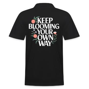 Keep Blooming Your Own Way Inspirierende Botschaft - Männer Poloshirt - Schwarz - Hinten - Kai (181cm)