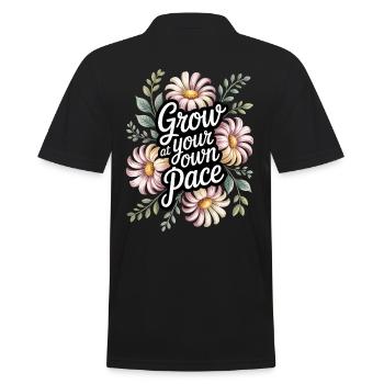 Wachse In Deinem Tempo Boho Blumen Vintage - Männer Poloshirt - Schwarz - Hinten - Kai (181cm)
