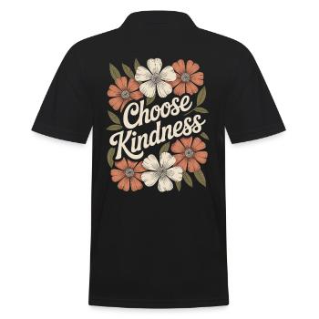 Blumen Boho Vintage Zitat: Wähle Freundlichkeit - Männer Poloshirt - Schwarz - Hinten - Kai (181cm)