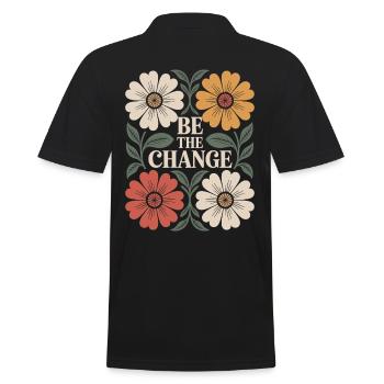 Sei Der Wandel Vintage Blumen Inspiration Zitat - Männer Poloshirt - Schwarz - Hinten - Kai (181cm)