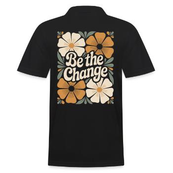 Flower Boho Vintage Motivation Zitat Be The Change - Männer Poloshirt - Schwarz - Hinten - Kai (181cm)