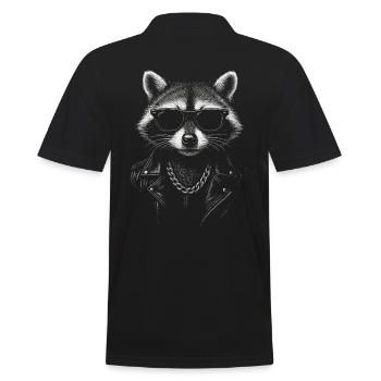 Cooler Waschbär Mit Sonnenbrille Und Lederjacke - Männer Poloshirt - Schwarz - Hinten - Kai (181cm)