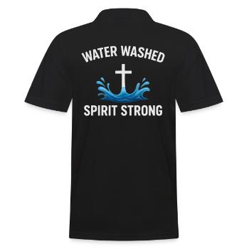 Water Baptized Spirit Strong Cross - Men's Polo Shirt - black - Back - Kai (181cm)