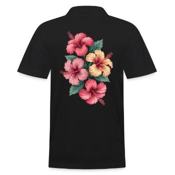 Tropische Hibiskusblüten Pracht - Männer Poloshirt - Schwarz - Hinten - Kai (181cm)