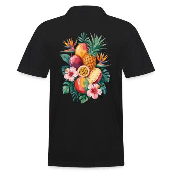 Tropical fruit with hibiscus and - Men's Polo Shirt - black - Back - Kai (181cm)