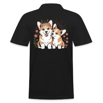 Corgi Hund Boho Stil: Liebevolle Begleiter - Männer Poloshirt - Schwarz - Hinten - Kai (181cm)