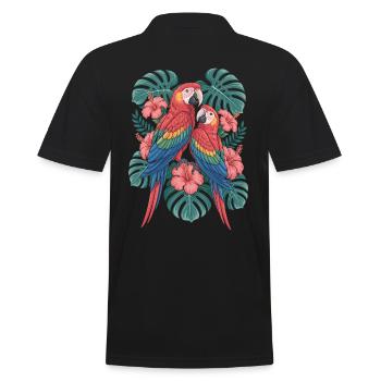 Exotic parrots with tropical flowers - Men's Polo Shirt - black - Back - Kai (181cm)