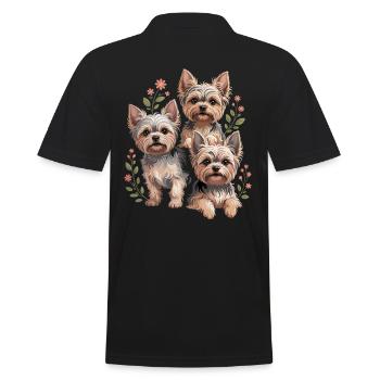 Illustration de trio d’amour Yorkie avec des fleurs - Polo Homme - noir - Dos - Kai (181cm)