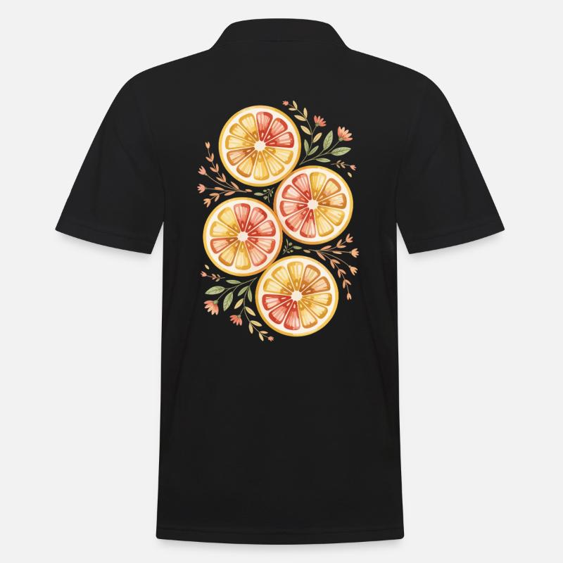 Zitrusfrüchte Mit Blumenmuster - Männer Poloshirt - Schwarz