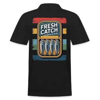 Sardines Retro Vintage Freshly Caught Art - Men's Polo Shirt - black - Back - Kai (181cm)