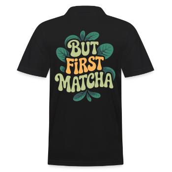 But First Matcha - Männer Poloshirt - Schwarz - Hinten - Kai (181cm)