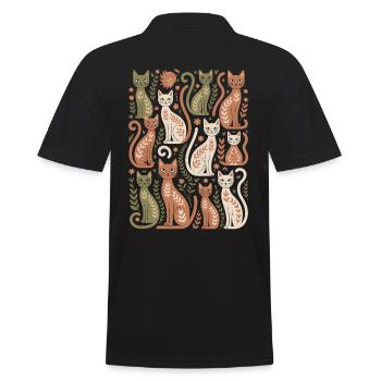 Boho cat pattern with playful details - Men's Polo Shirt - black - Back - Kai (181cm)