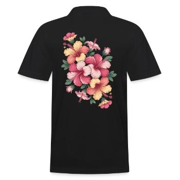 Hibiskus Boho Blume Verträumtes Design - Männer Poloshirt - Schwarz - Hinten - Kai (181cm)