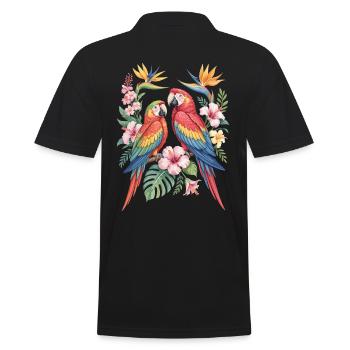 Perroquets exotiques en fleurs tropicales - Polo Homme - noir - Dos - Kai (181cm)