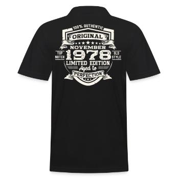 Original November 1978 44th Birthday Gift - Men's Polo Shirt - black - Back - Kai (181cm)