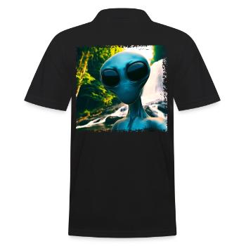 Alien Selfie - Neben dem Wasserfall - Männer Poloshirt - Schwarz - Hinten - Kai (181cm)