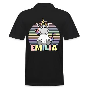 Emilia Name Cute Unicorn Rainbow First Name - Men's Polo Shirt - black - Back - Kai (181cm)