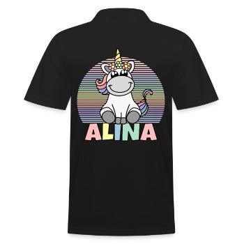 Alina Name Niedliches Einhorn Regenbogen Vorname - Männer Poloshirt - Schwarz - Hinten - Kai (181cm)
