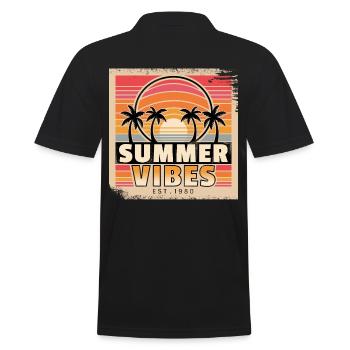 Ambiance estivale : palmiers rétro au coucher du soleil - Polo Homme - noir - Dos - Kai (181cm)