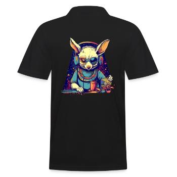 Cooler Hase als DJ mit kaputter Sonnenbrille - Männer Poloshirt - Schwarz - Hinten - Kai (181cm)