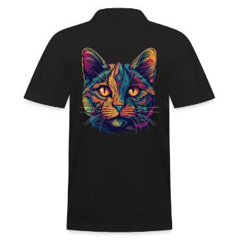 Visage de chat psychédélique aux motifs colorés - Polo Homme - noir - Dos - Kai (181cm)