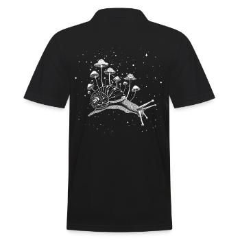 Surreale Schnecke mit Pilzen im Weltraum - Männer Poloshirt - Schwarz - Hinten - Kai (181cm)