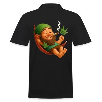 Kiffender Zwerg in Hängematte Cannabis - Männer Poloshirt - Schwarz - Hinten - Kai (181cm)