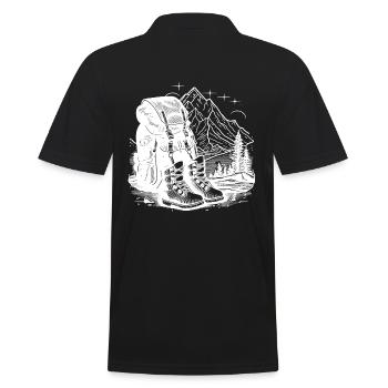 Wanderrucksack und Schuhe, Lineart Wanderdesign - Männer Poloshirt - Schwarz - Hinten - Kai (181cm)