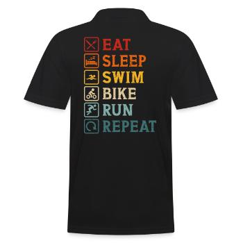 Eat sleep swim bike run repeat t-shirt triathlon - Männer Poloshirt - Schwarz - Hinten - Kai (181cm)