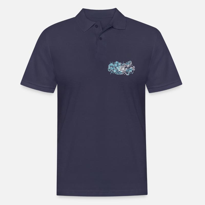 Blauer Blumen-Muster - Männer Poloshirt - Navy