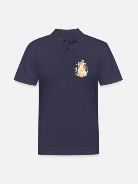 Meerschweinchen mit Blumen - Männer Poloshirt - Navy