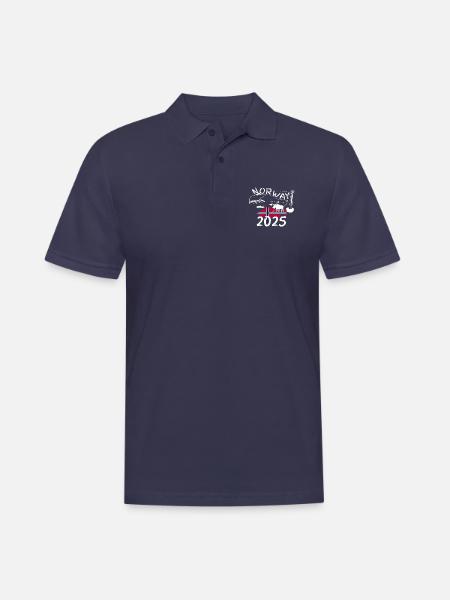 Norwegen 2025 Rotbarsch mit Bergen und Elch Angeln - Männer Poloshirt - Navy
