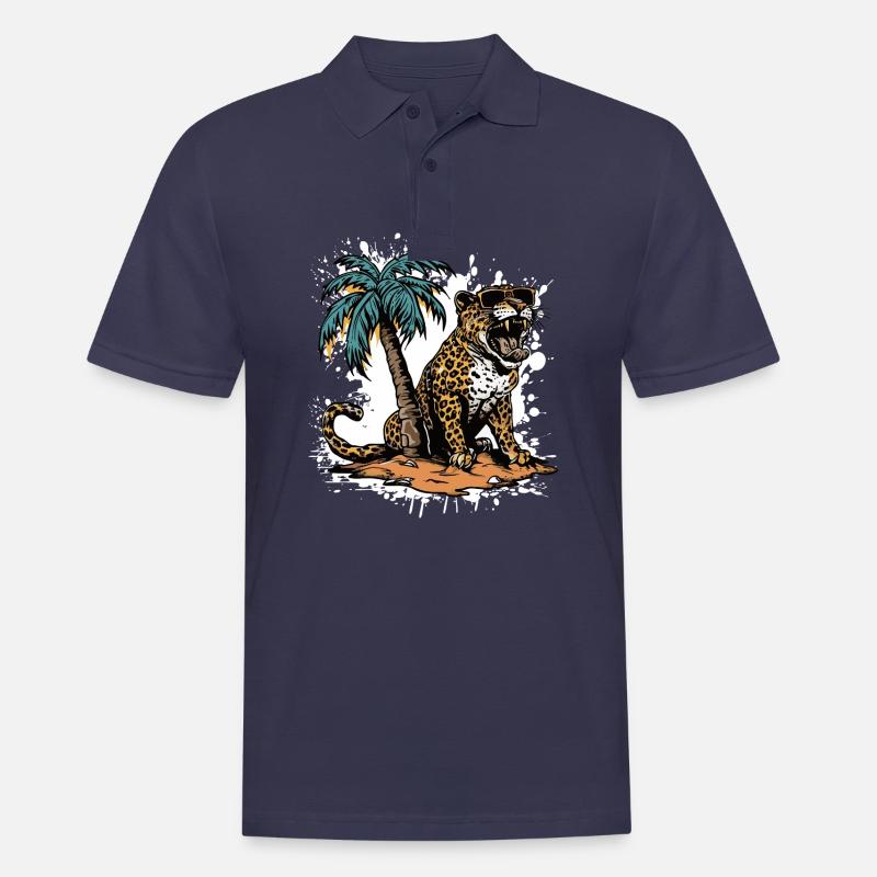 Leopard Island Palm Tree - Men's Polo Shirt - navy