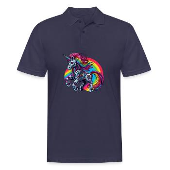 Cyborg Einhorn mit Regenbogen - Männer Poloshirt - Navy - Vorne - Kai (181cm)
