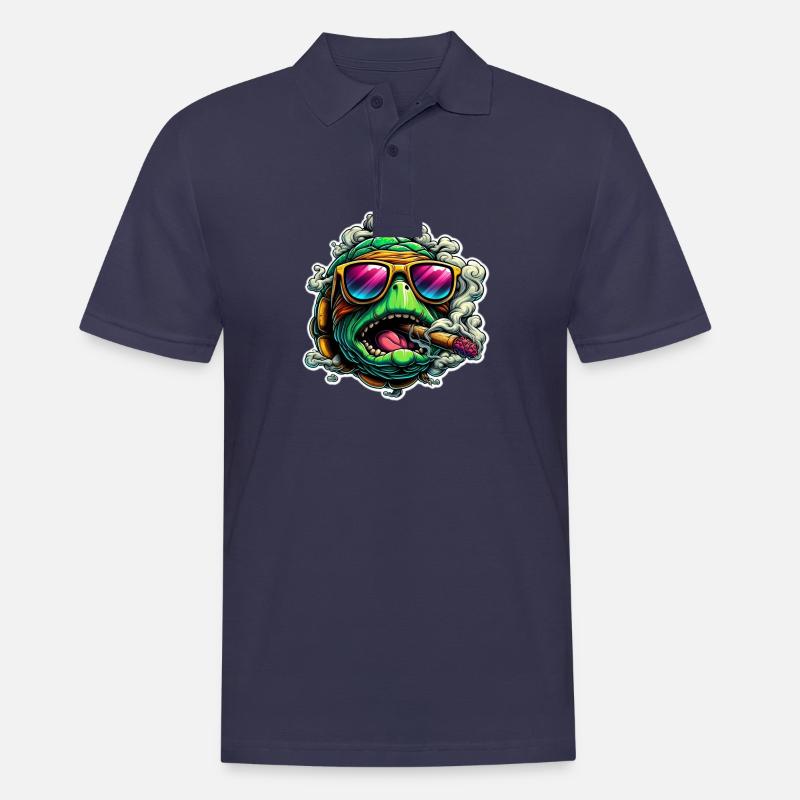 Crazy turtle smoking - Männer Poloshirt - Navy