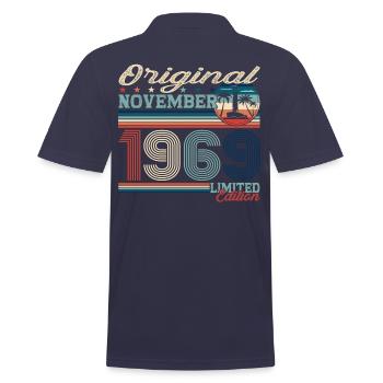 Original November 1969 53rd Birthday Gift - Men's Polo Shirt - navy - Back - Kai (181cm)