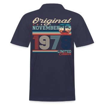 Original November 1978 44th Birthday Gift - Men's Polo Shirt - navy - Back - Kai (181cm)