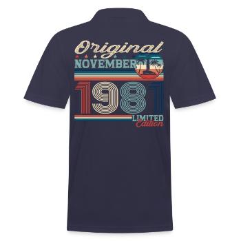 Original November 1981 41st birthday gift - Men's Polo Shirt - navy - Back - Kai (181cm)