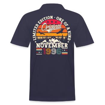 Original November 1996 26th Birthday Gift - Men's Polo Shirt - navy - Back - Kai (181cm)