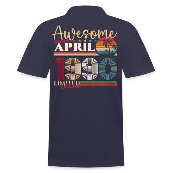 33rd birthday man April born 1990 Awesome - Men's Polo Shirt - navy - Back - Kai (181cm)