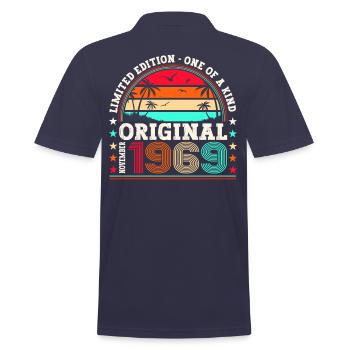 Original November 1969 53rd Birthday Gift - Men's Polo Shirt - navy - Back - Kai (181cm)