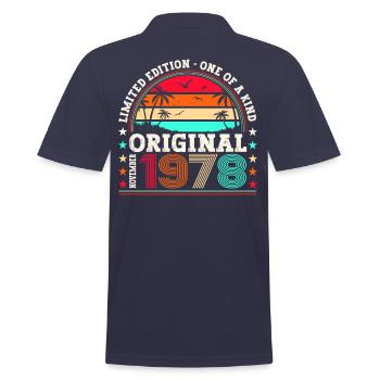 Original November 1978 44th Birthday Gift - Men's Polo Shirt - navy - Back - Kai (181cm)