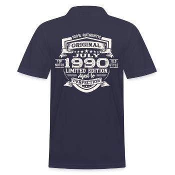 33rd Birthday Man Original July Vintage 1990 - Men's Polo Shirt - navy - Back - Kai (181cm)