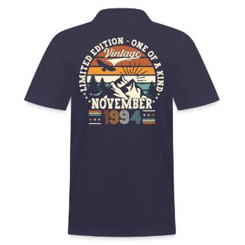 Original November 1994 28th Birthday Gift - Men's Polo Shirt - navy - Back - Kai (181cm)