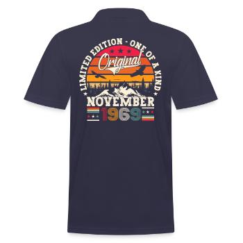 Original November 1969 53rd Birthday Gift - Men's Polo Shirt - navy - Back - Kai (181cm)