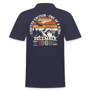 Original December 1968 54th Birthday Gift - Men's Polo Shirt - navy - Back - Kai (181cm)