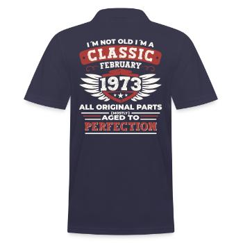 50th birthday February Born 1973 Gift - Men's Polo Shirt - navy - Back - Kai (181cm)
