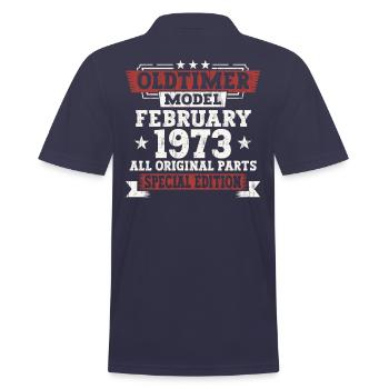 50th birthday February Born 1973 Gift - Men's Polo Shirt - navy - Back - Kai (181cm)